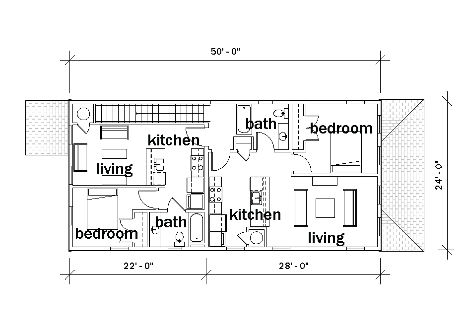 Floor plan of the second story of a two-story building with labeled rooms and dimensions, designed by KUA.