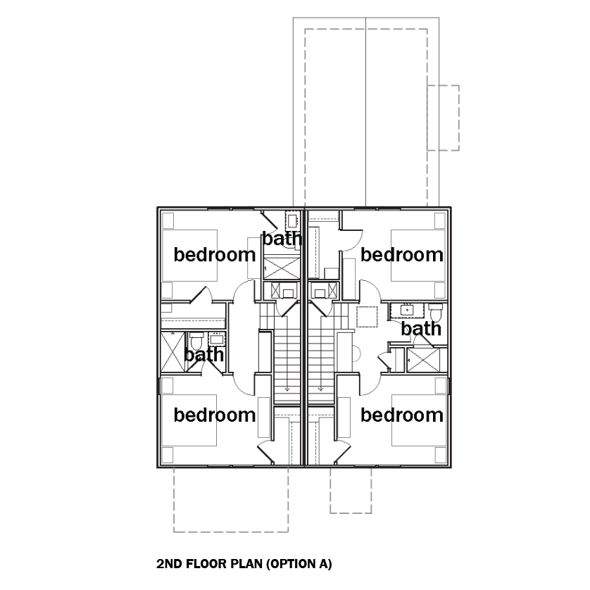 Architectural floor plan diagram showing a second story layout with labeled rooms including bedrooms, two baths, porch, and staircase.