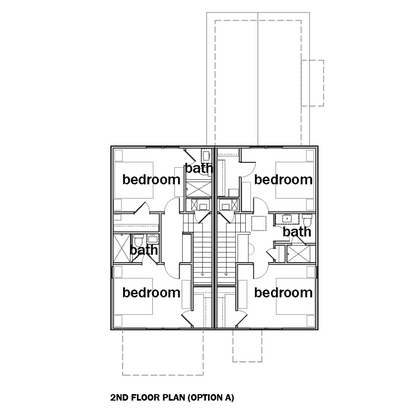Architectural floor plan diagram showing a second story layout with labeled rooms including bedrooms, two baths, porch, and staircase.