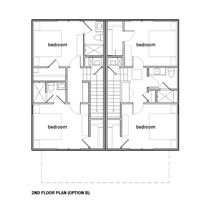 A duplex architectural floor plan layout showing labeled floor plans including the two bedrooms and bathrooms.