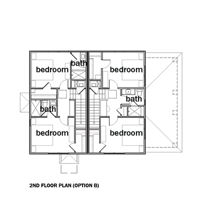 Architectural floor plan diagrams showing the 2nd floor plan (Option B) with labeled rooms including bedrooms, baths, and stairs.