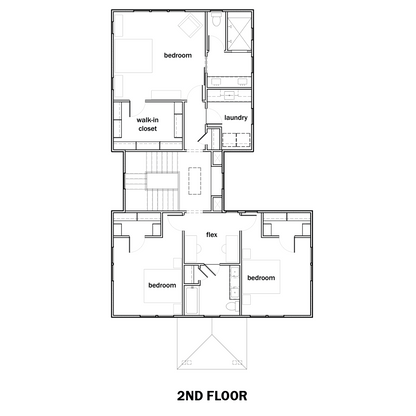 Second Floor Architectural plan with laundry, bedrooms, walk-in closet and flex space