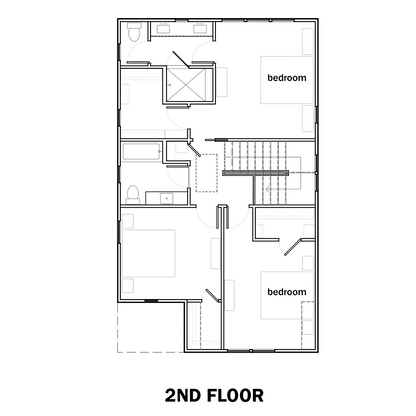 Architectural floor plan diagrams showing the layout of a two-story house, labeled  '2ND FLOOR' with room labels for two bedrooms