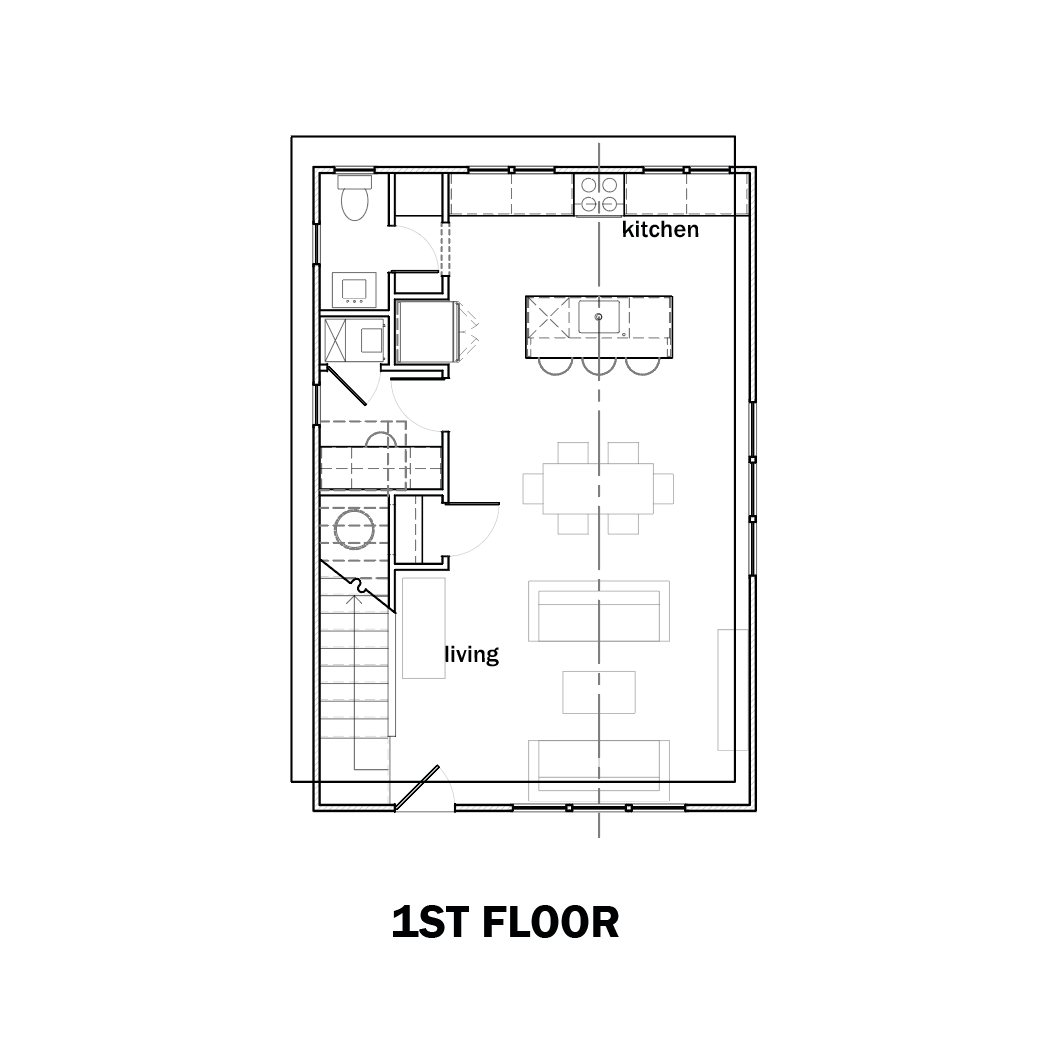 Architectural diagram showing first floor living room kitchen and bathroom