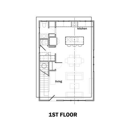 Architectural diagram showing first floor living room kitchen and bathroom