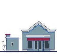 Neighborhood Workshop Logo with Buildings of varying sizes