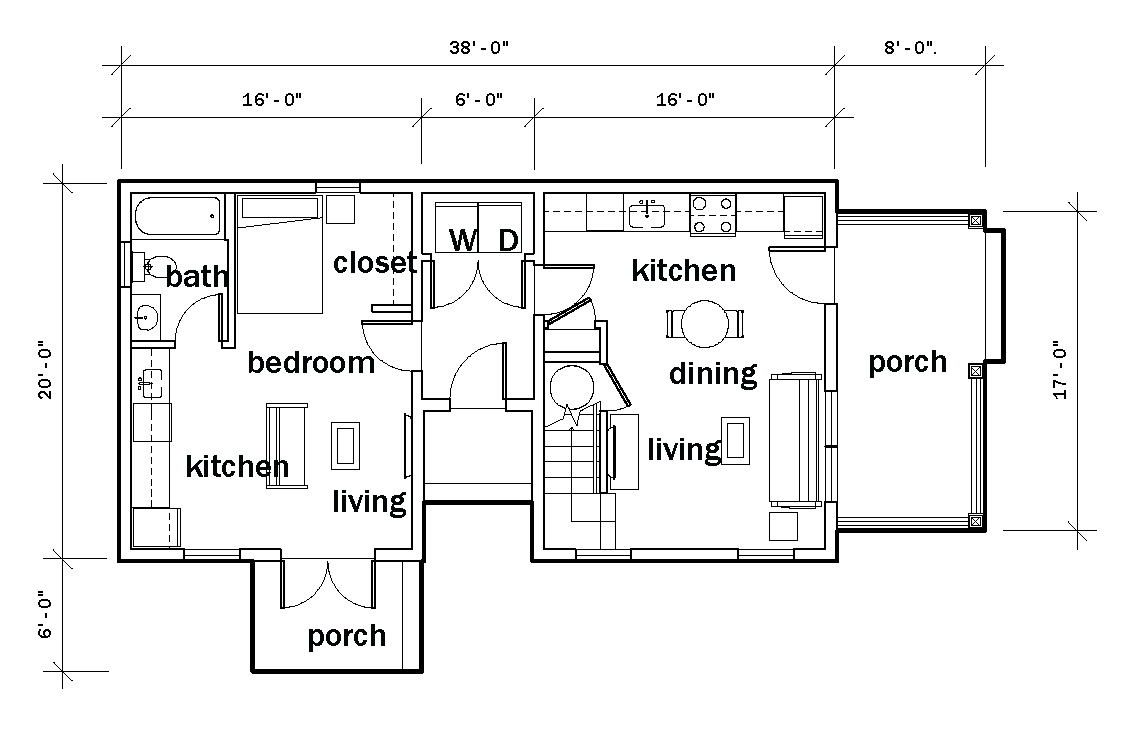 Floor plan of a building with labeled rooms and dimensions, featuring the branding of KUA