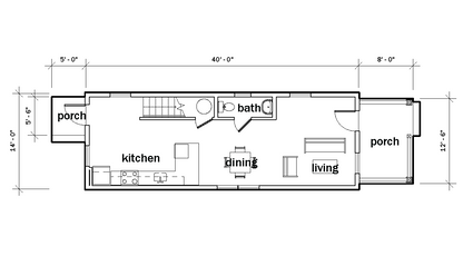 Floor plan of the first story of a building with labeled rooms and dimensions, featuring the branding of KUA