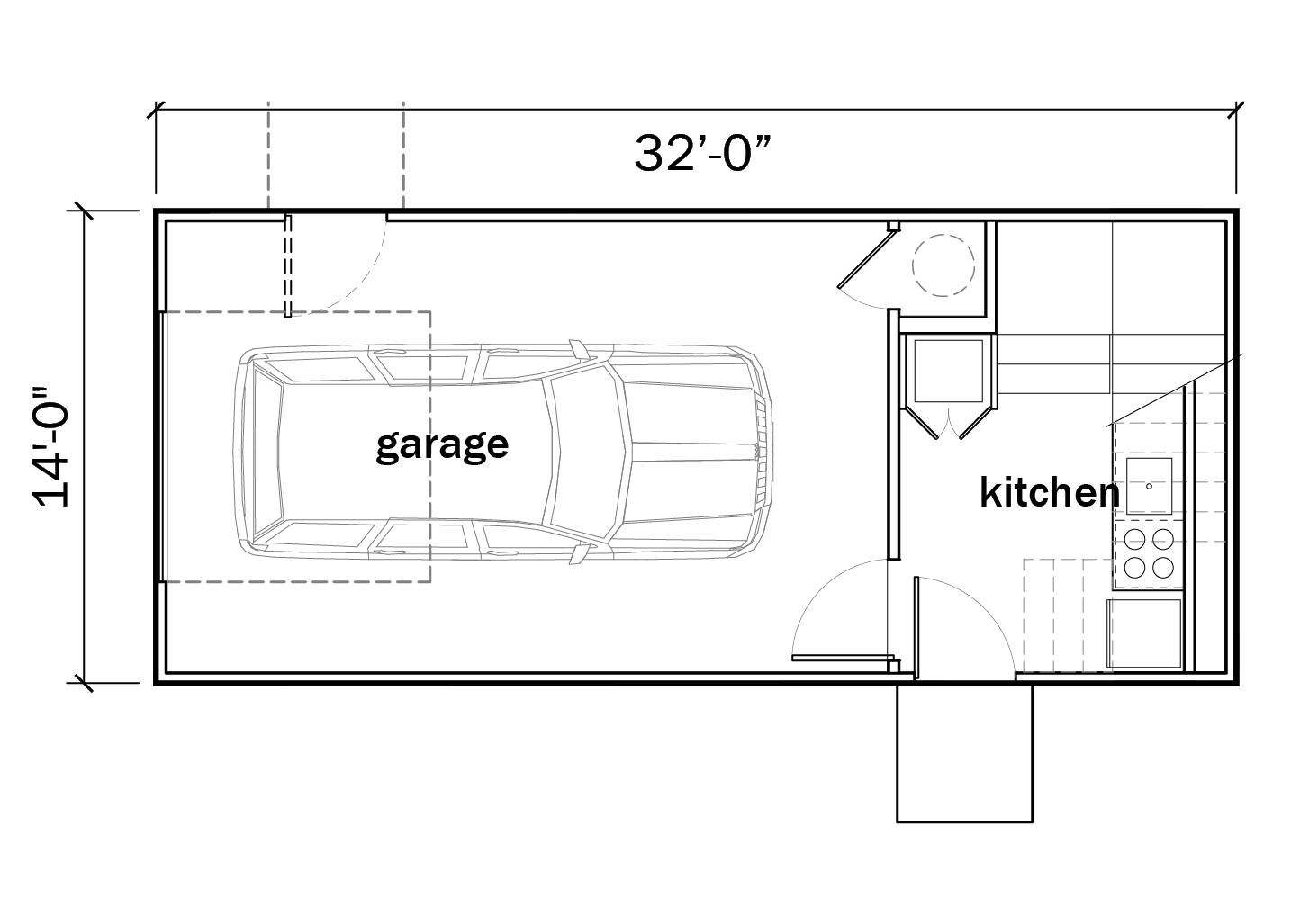 Floorplan of garage and kitchen
