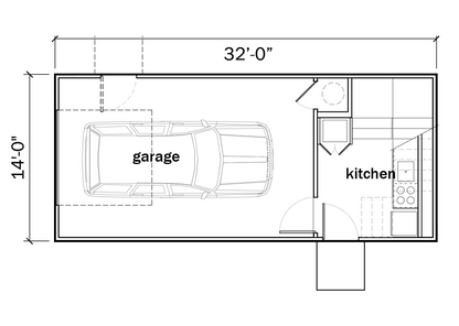 Floorplan of garage and kitchen