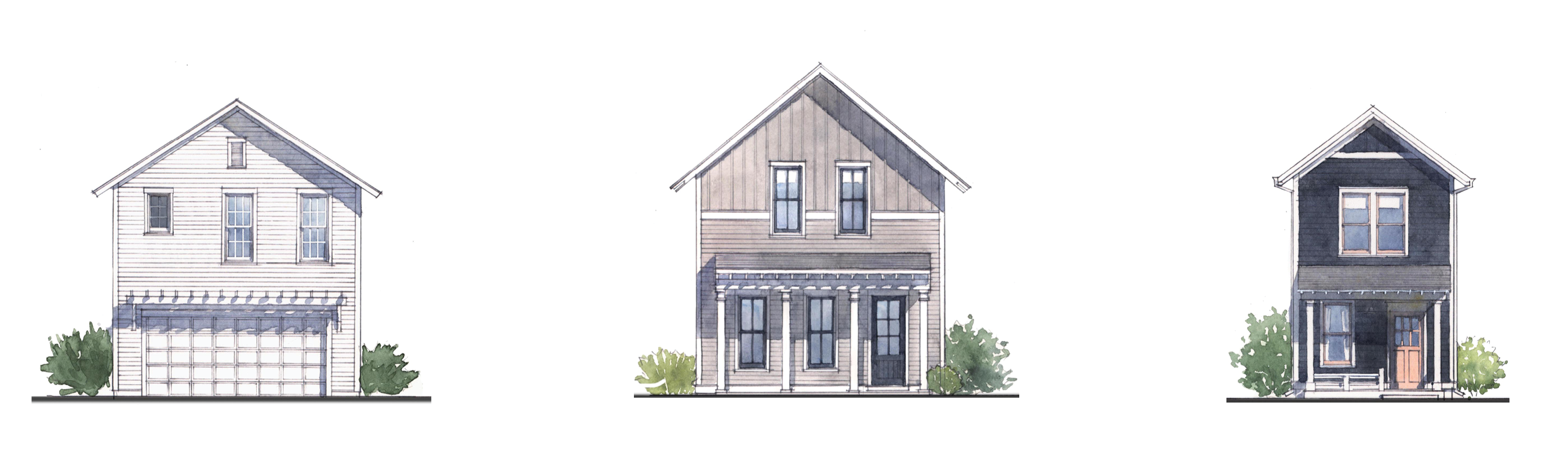 Illustrations of various house styles on a white background