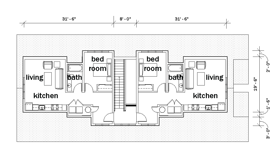 Floor plan of a building with labeled rooms and dimensions, designed by KUA