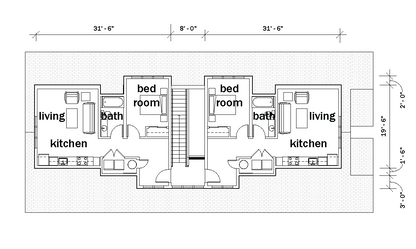 Floor plan of a building with labeled rooms and dimensions, designed by KUA