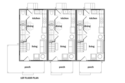 Architectural floor plans for Trillium 3 Plex (Hopewell), showing 1st floor layouts 